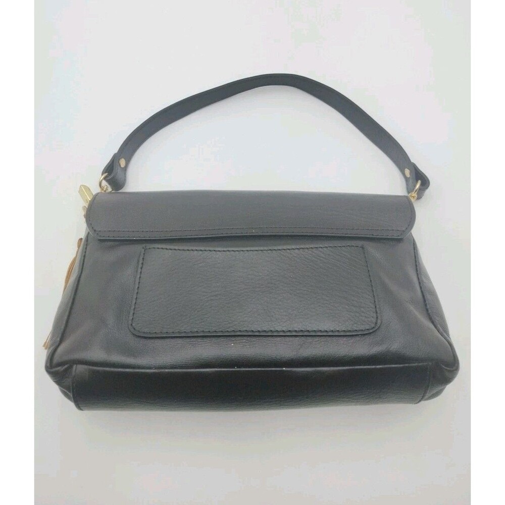 House of Harlow 60s Black Handbag Genuine Leather Purse Italy Gold Snake Accent - Picture 13 of 16